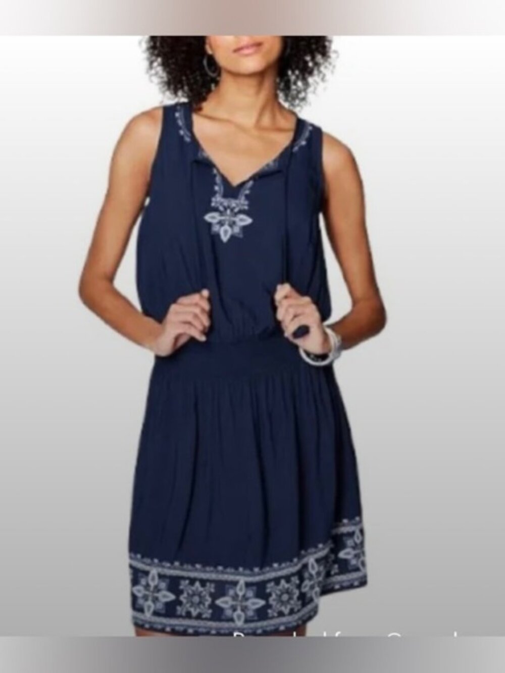 J. Jill Navy Sleeveless Embroidered Tassel Blouson Dress